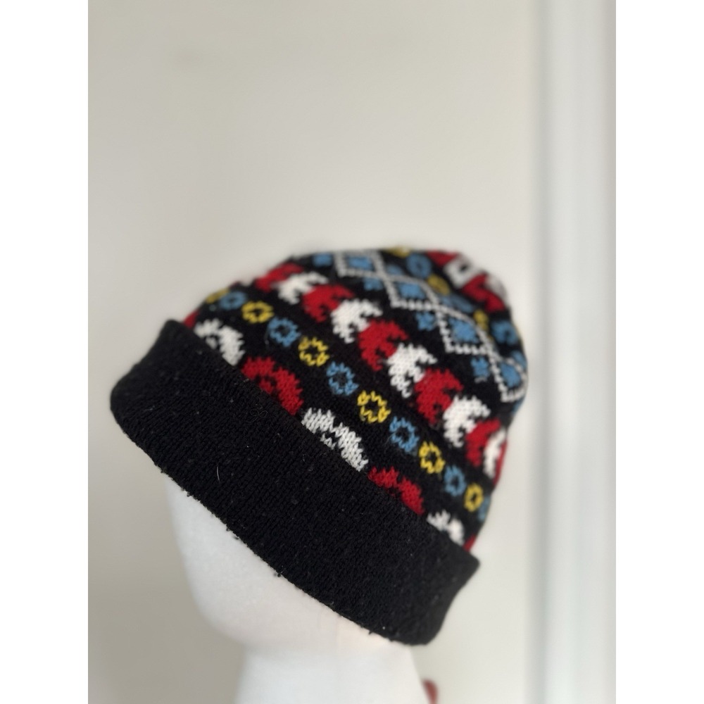Vintage 90s Artex Knit Colorful Geometric Beanie Winter Hat. Union Made. USA